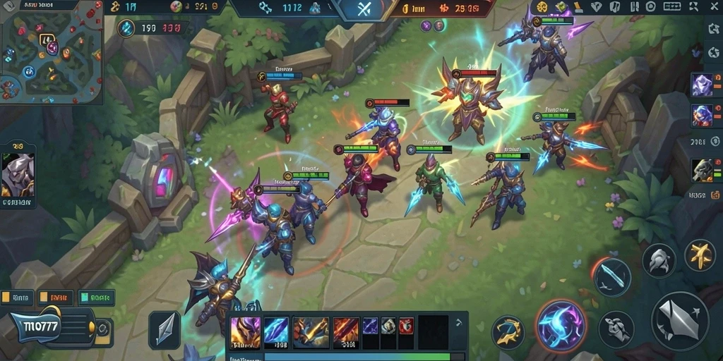 Screenshot TOTO777 menampilkan aksi gameplay yang seru dalam pertarungan MOBA.